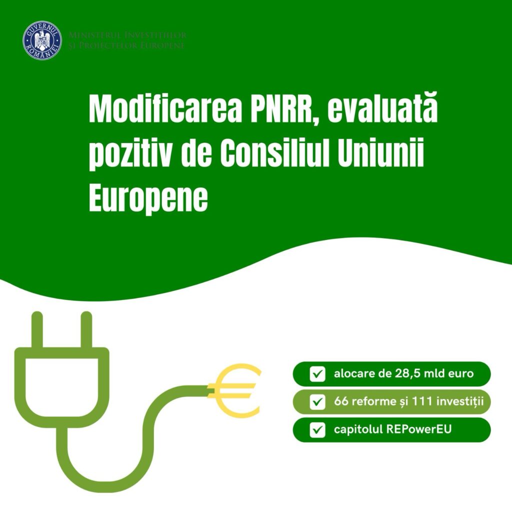 Modificarea Planului Național de Redresare și Reziliență (PNRR) a fost evaluată pozitiv de Consiliul Uniunii Europene