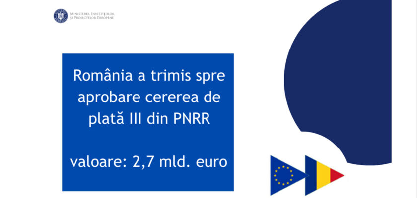 România a trimis spre aprobare cererea de plată III din Planul Național de Redresare și Reziliență al României (PNRR), în valoare de 2,7 miliarde euro