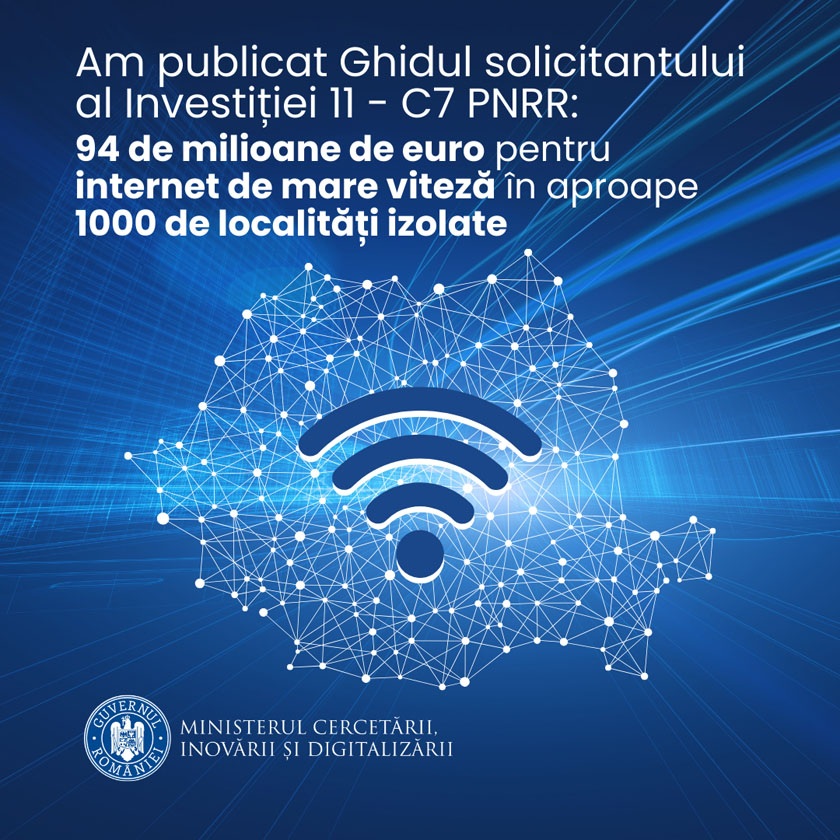 94 de milioane de euro pentru internet de mare viteză în aproape 1000 de localități izolate