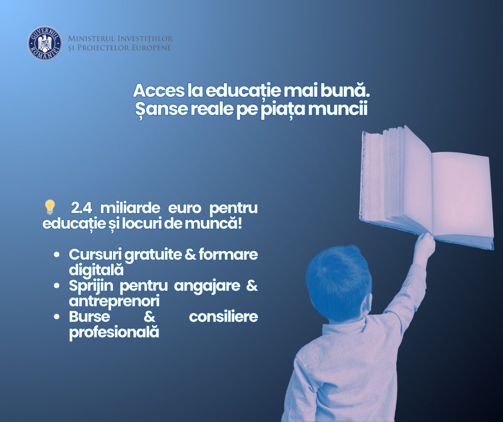 MIPE Ministerul Investițiilor și Proiectelor Europene lansează în 2025 finanțări de aproape 2,4 miliarde euro pentru educație și locuri de muncă