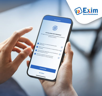 Exim Banca Românească facilitează actualizarea datelor personale prin internet mobile banking
