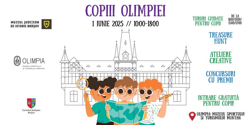 Muzeul Olimpia din Brașov organizează activități gratuite de 1 Iunie și 5 Iunie pentru copii, cu ateliere, lecturi și aventuri interactive în muzeu.