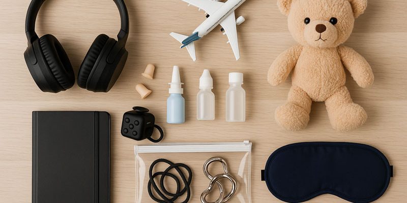 neurodivergență, autism și călătorii, safety pack, obiecte utile autism, travel kit autism, confort senzorial, noise cancelling, picături nazale avion, călătorii cu persoane autiste, planificare neurodivergenți