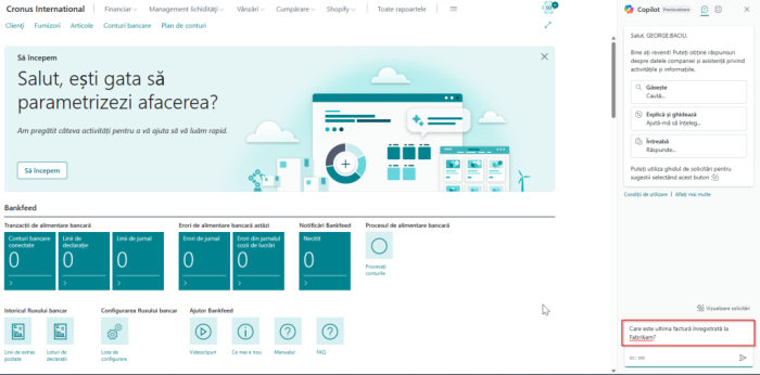Microsoft Chat Copilot (AI) pentru ERP Microsoft Dynamics 365 Business Central ELIAN Solutions