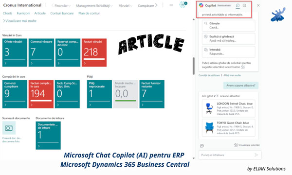 Microsoft Chat Copilot (AI) pentru ERP Microsoft Dynamics 365 Business Central ELIAN Solutions