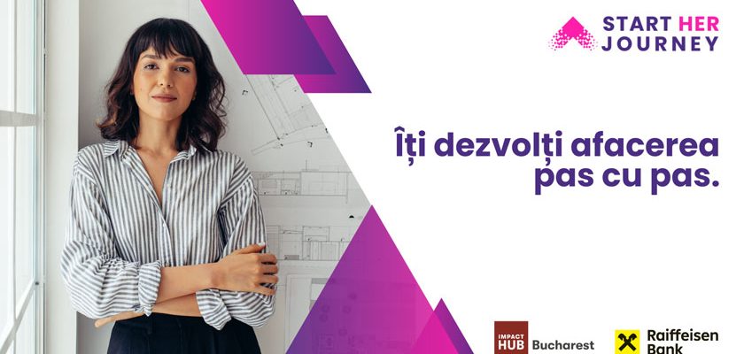 Start Her Journey, antreprenoare România, Impact Hub Bucharest, Raiffeisen Bank România, program sprijin femei, business feminin, finanțare startup, AI în business