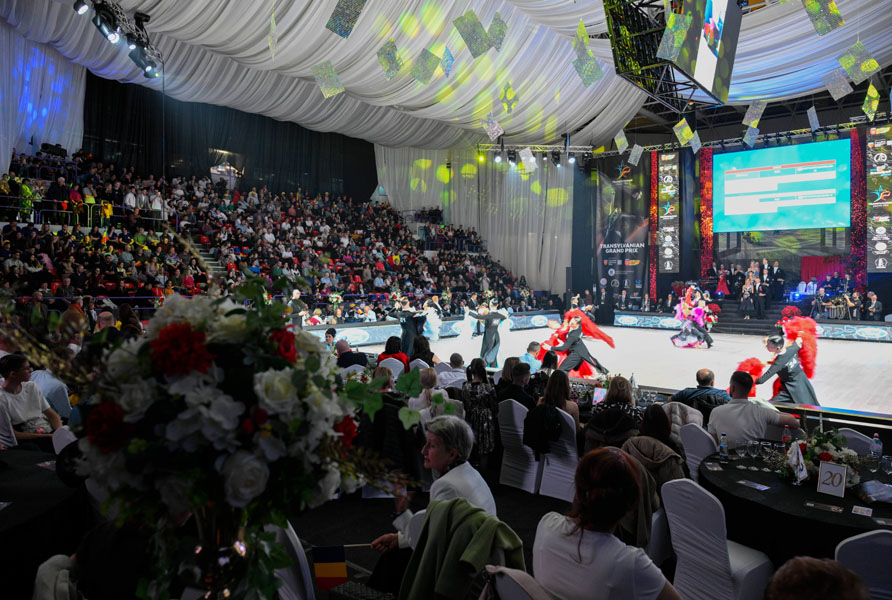 Transylvanian Grand Prix 2025, dans sportiv, Sibiu, Federația Română de Dans Sportiv, WDSF, campioni mondiali, eveniment internațional, turism sportiv, România