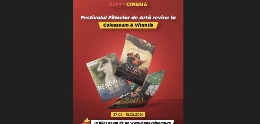 Happy Cinema lansează la București Festivalul Filmelor de Artă, un eveniment dedicat iubitorilor de cultură vizuală și film documentar, care transformă cinematograful într-o poartă către universul marilor artiști ai lumii. Festivalul are loc între 27 februarie și 15 mai 2026, la Happy Cinema Colosseum Mall și Happy Cinema Vitantis Shopping Center. De la muzeu la marele ecran: povești despre artiști care au schimbat istoria Selecția de filme propune documentare spectaculoase despre viața și creația unor artiști emblematici precum Frida Kahlo, Tițian, Caravaggio, Botticelli sau Renoir. Publicul este invitat să descopere nu doar operele acestora, ci și poveștile personale, conflictele interioare și contextul istoric care le-a influențat creația. Printre titlurile din program se numără „Frida – Viva la vida”, „Frida Kahlo”, „Tițian. Imperiul culorii”, „Caravaggio”, „Botticelli, Florența și familia Medici” și „Renoir – Venerat și detestat”, fiecare documentar oferind o perspectivă diferită asupra artei și personalității artiștilor. Proiecții în două locații din București și în alte orașe din țară Proiecțiile au loc la Happy Cinema Colosseum, în Sectorul 1, și la Happy Cinema Vitantis, în Sectorul 4, iar programul complet poate fi consultat pe site-ul oficial al cinematografelor. Festivalul Filmelor de Artă se desfășoară și în alte orașe din țară, inclusiv la Happy Cinema Arad și Happy Cinema Bacău. Prin acest eveniment, Happy Cinema propune o experiență cinematografică diferită, care aduce arta mai aproape de public și oferă ocazia unei întâlniri autentice cu marile capodopere ale culturii universale.