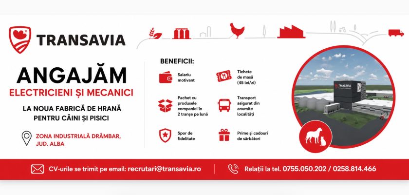 coperta anunt angajare TRANSAVIA angajează pentru noua fabrică de hrană pentru animale de companie din Alba