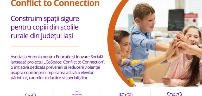 Elevi și profesori participanți la proiectul CoSpace pentru prevenirea violenței în școlile rurale din județul Iași