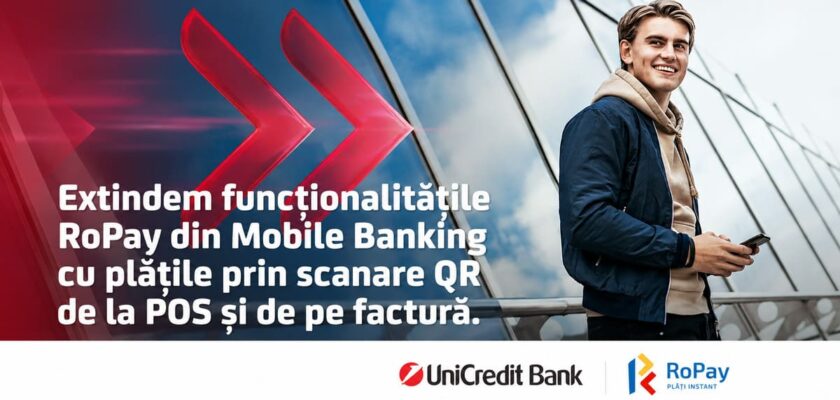 UniCredit Bank extinde RoPay cu plăți QR la POS și pe factură